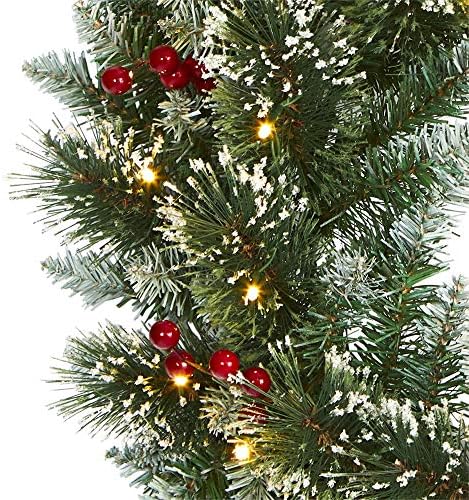 Nearly Natural 24in Frosted Swiss Pine Artificial Wreath with LED Lights and Berries