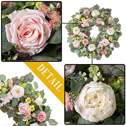 WANNA-CUL 24 Inch Spring Peony Wreath for Front Door 1