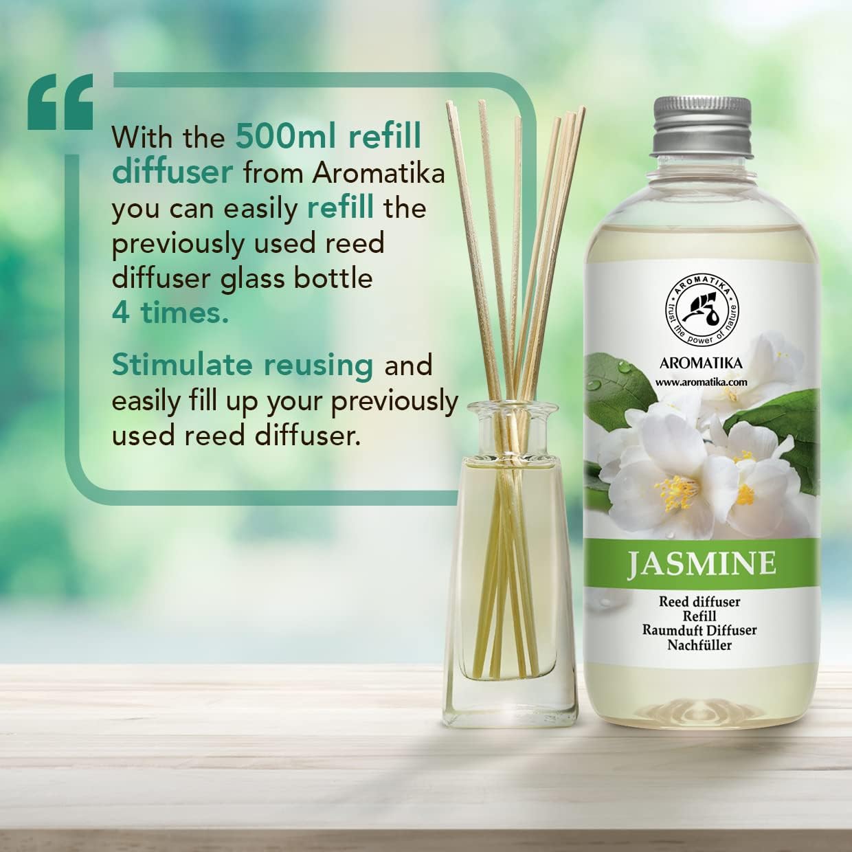 Jasmine Essential Oil Reed Diffuser Refill 2x500ml