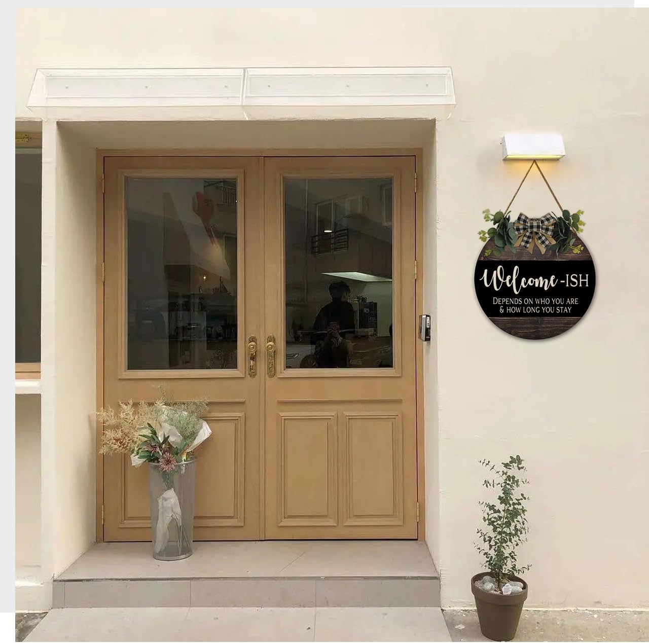 Welcome Sign for Front Door 12 in Round Wood Wreath Wall Hanging