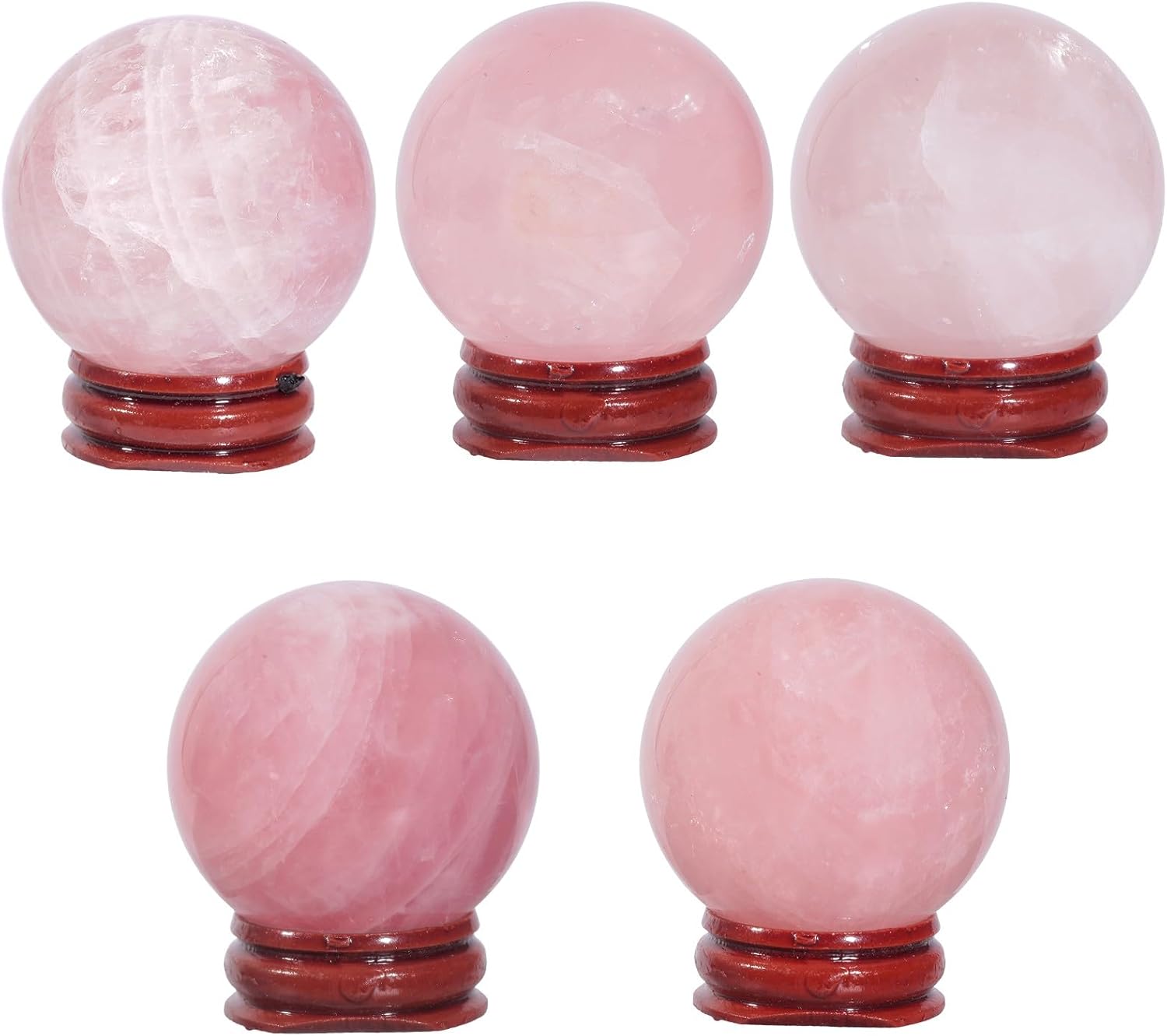 TUMBEELLUWA Rose Quartz Crystal Ball with Wood Stand