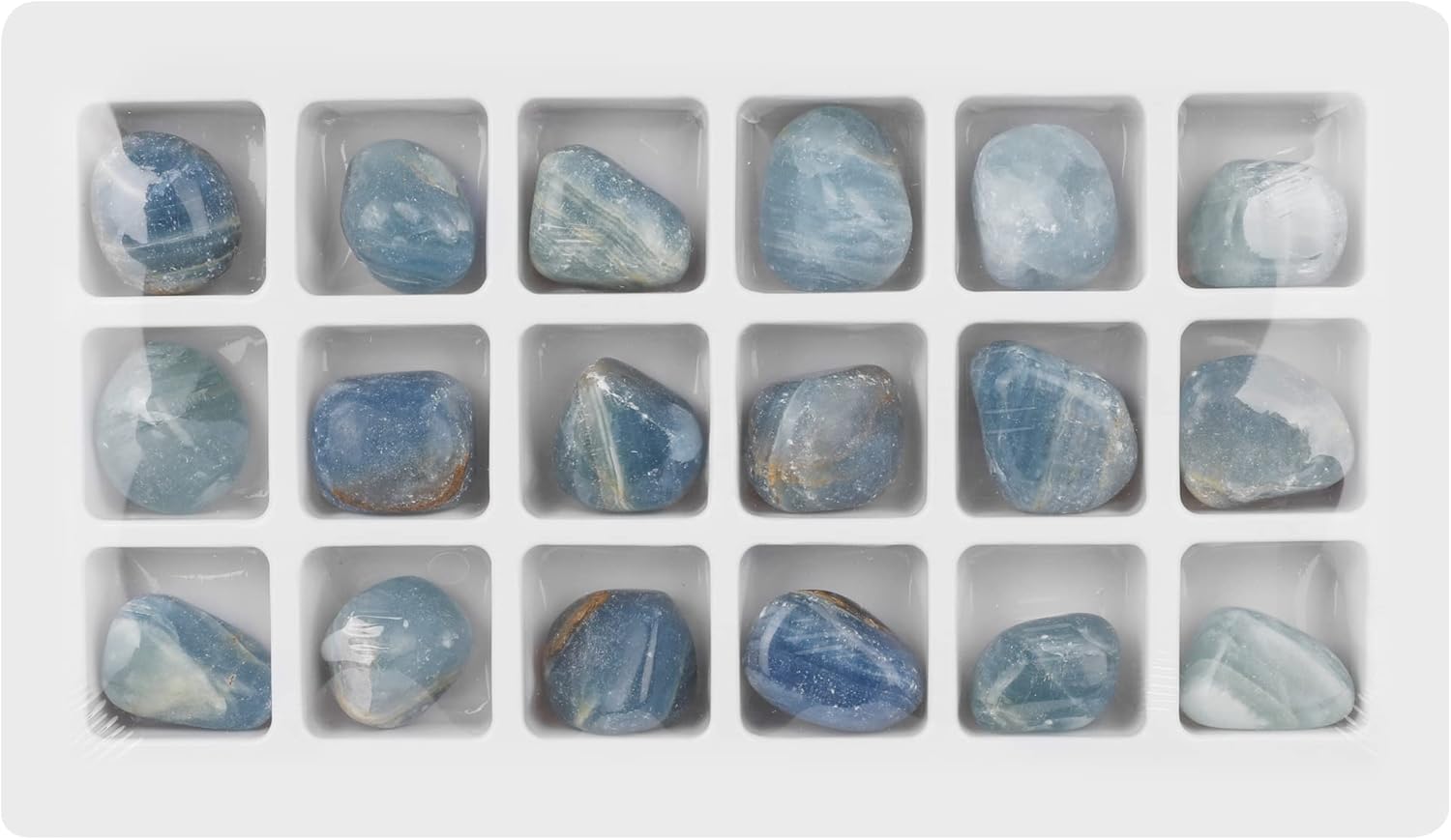 Blue Caribbean Calcite Tumbled Stones Collection Box