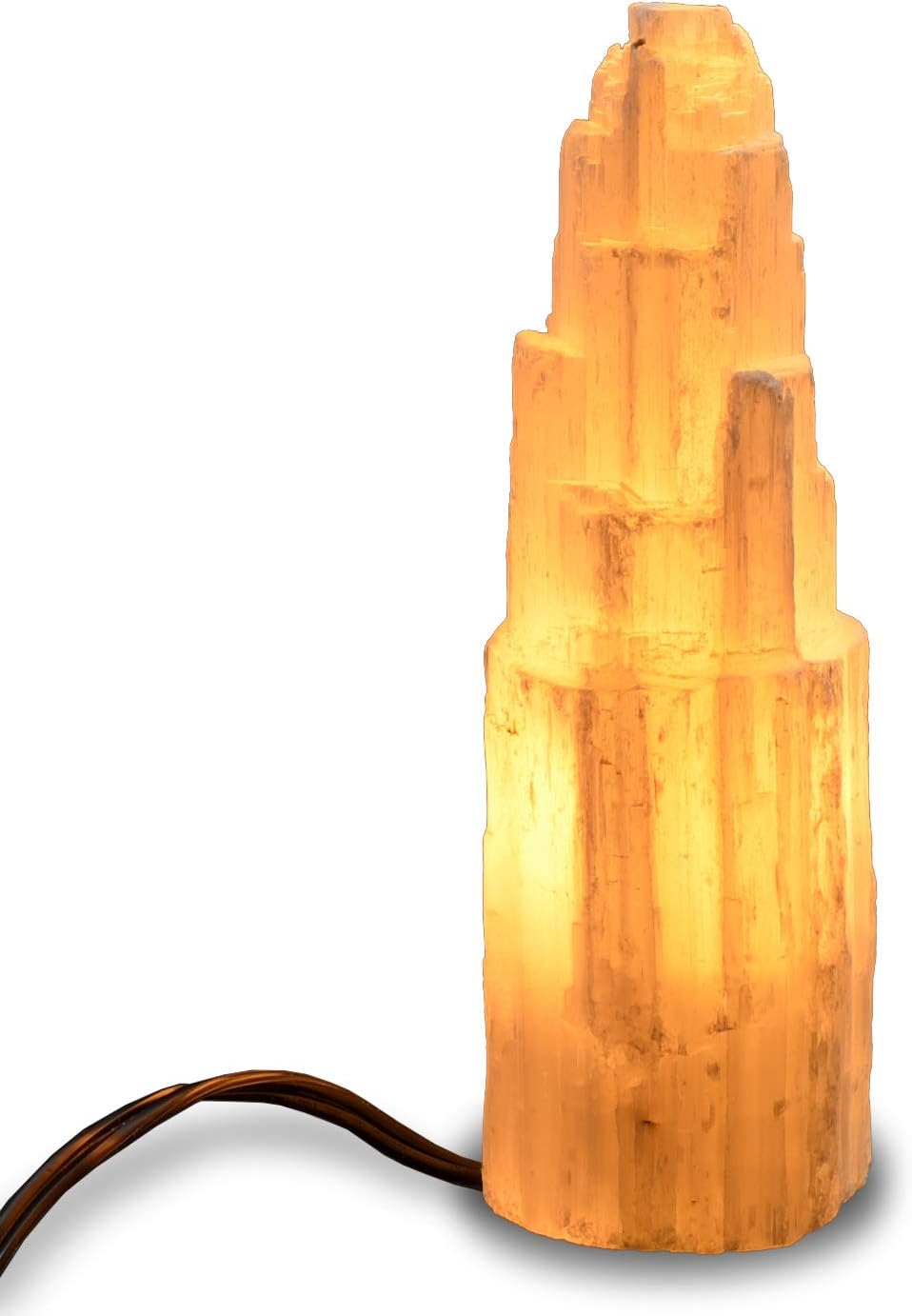 2 Pieces Natural White Selenite Carved Lamps with Dimmer Switch and Light Bulb