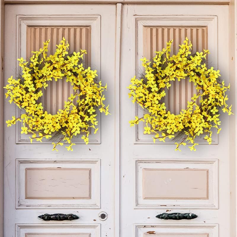 16 Inch Yellow Forsythia Door Wreath with Artificial Dried Branches