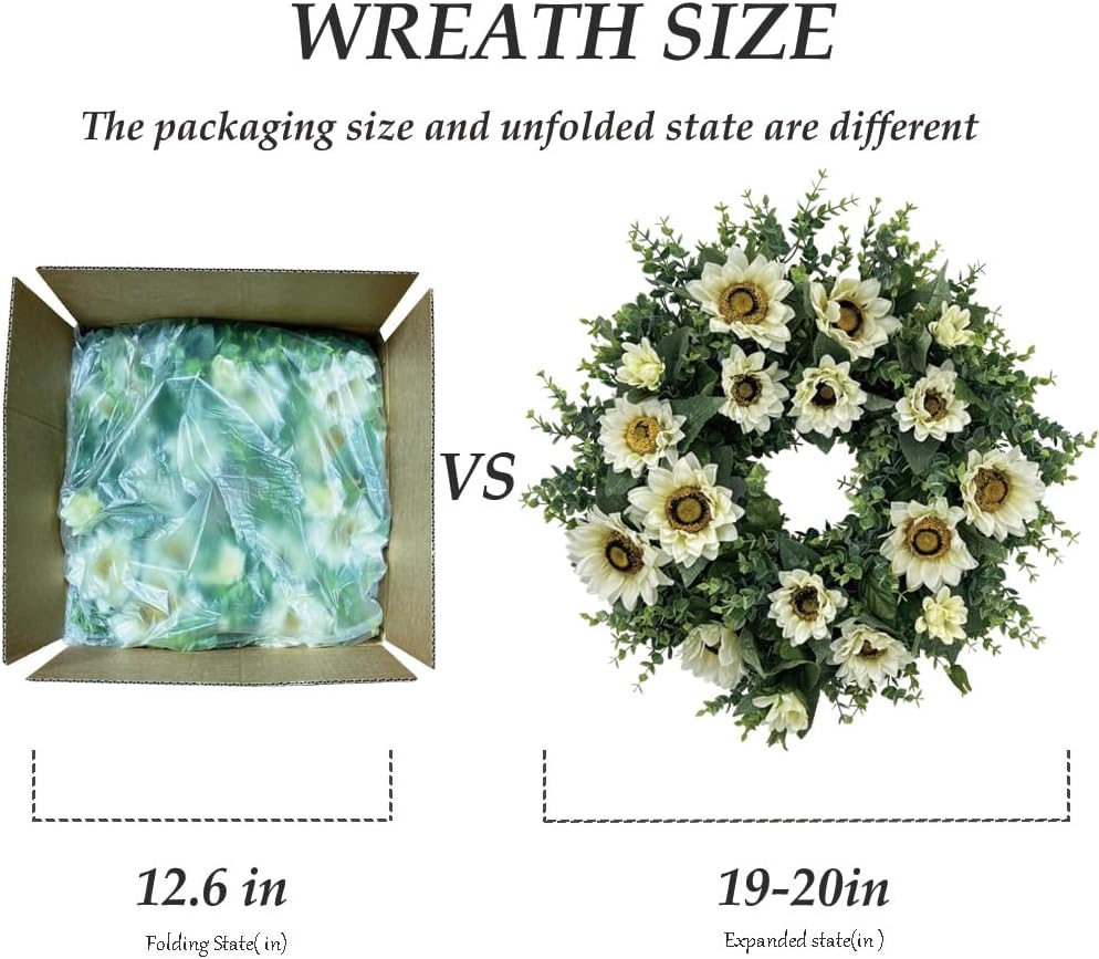 20 Inch Artificial Sunflower Wreath for Front Door