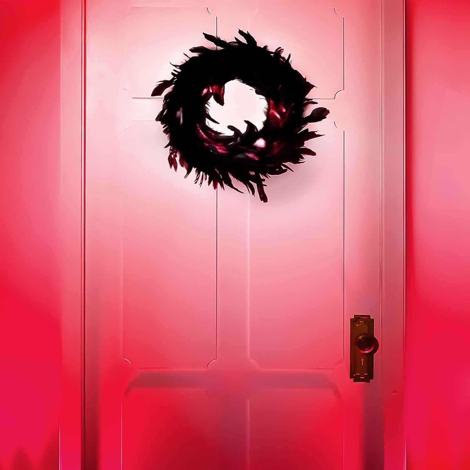 JOYIN 135 Inch Black Natural Feather Wreath for Halloween Decorations