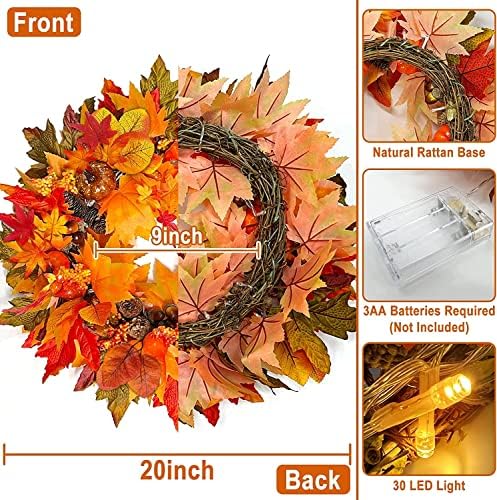 20 Inch Fall Wreath with 20 LED Lights