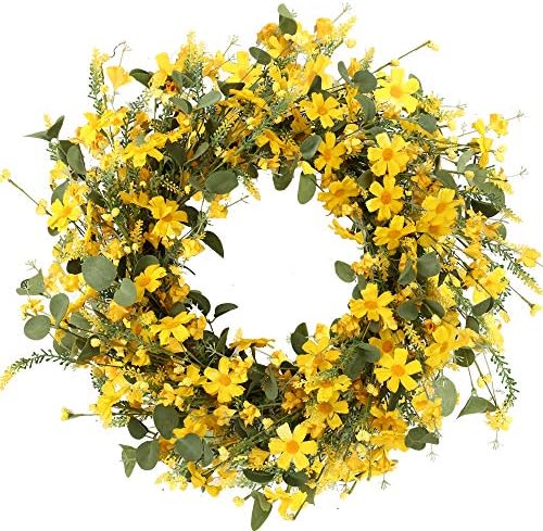 JFLORU 22 Inch Yellow Daisy Spring Wreath for Front Door and Home Decor