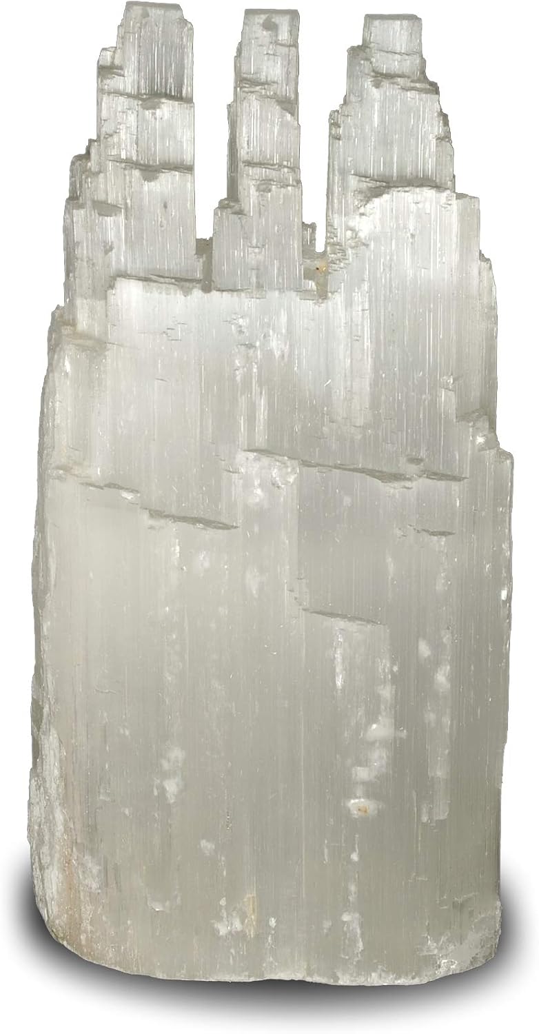 Natural White Selenite Triple Skyscraper Lamp with Dimmer Switch