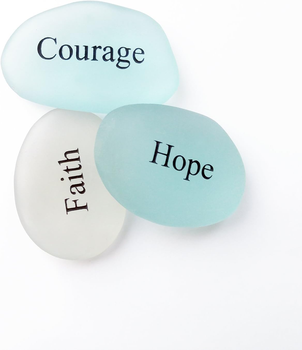 Courage Faith Hope Engraved Sea Glass Stones Set of 3