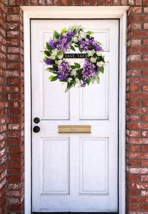 Purple Hydrangea Summer Wreath 18 Inch Grapevine Base for Front Door