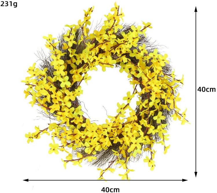 16 Inch Yellow Forsythia Door Wreath with Artificial Dried Branches