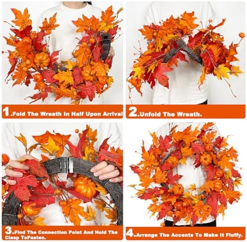 26 Inch Foldable Fall Wreath with Timer Lights