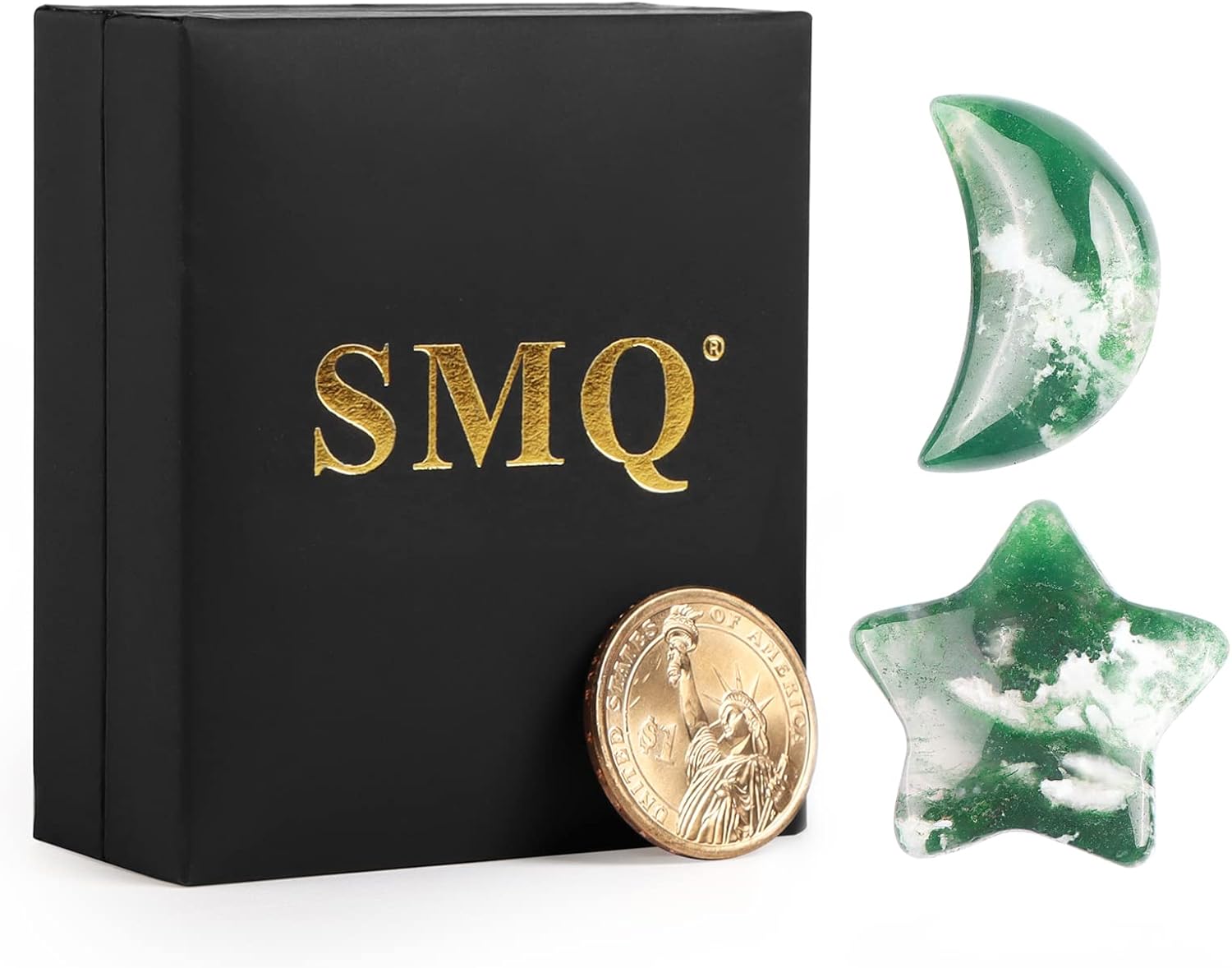 SMQ Moss Agate Moon Star Healing Crystal Set