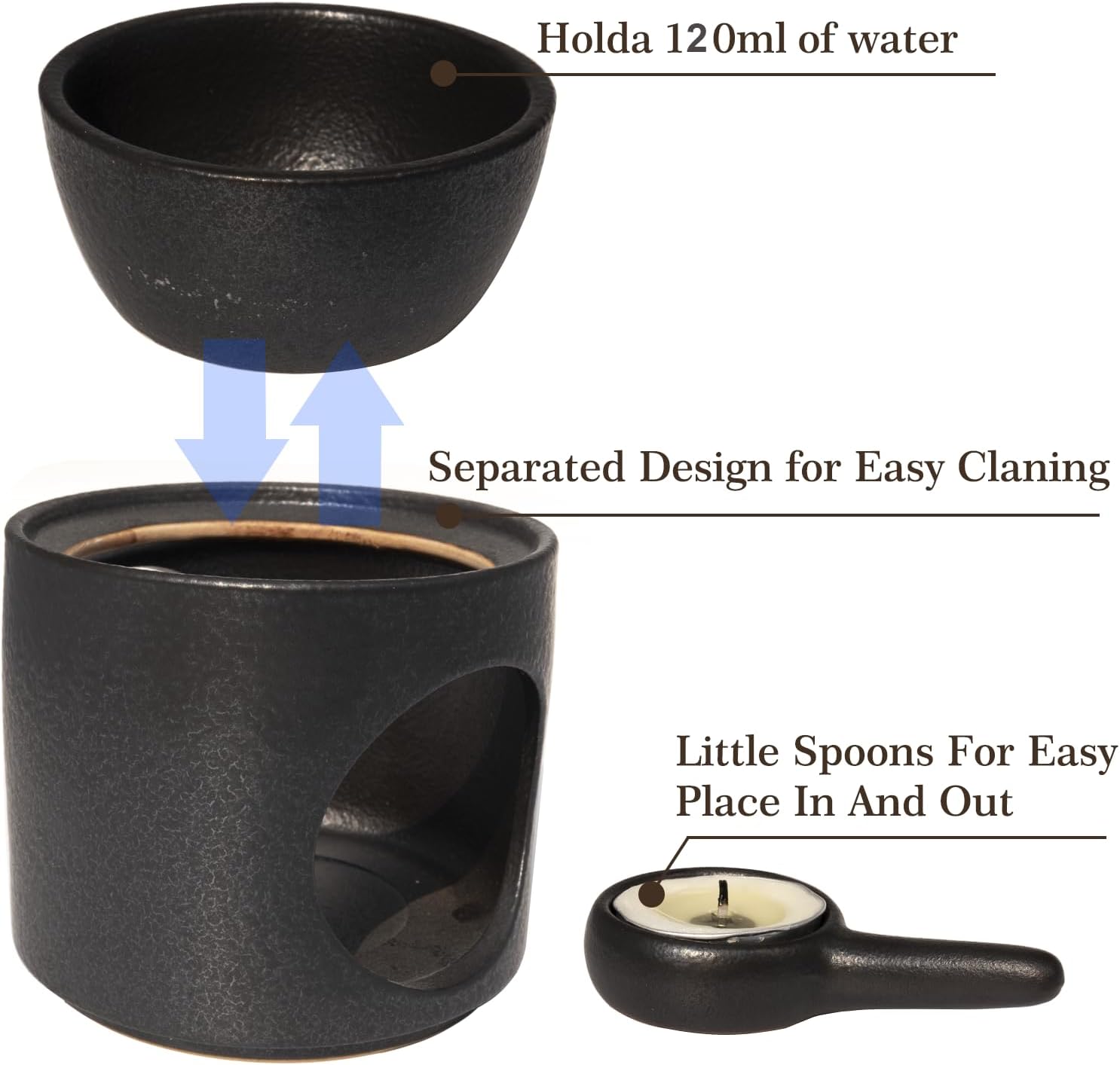 Zweipappel Wax Burner with Ceramic Bowl and Tealight Holder