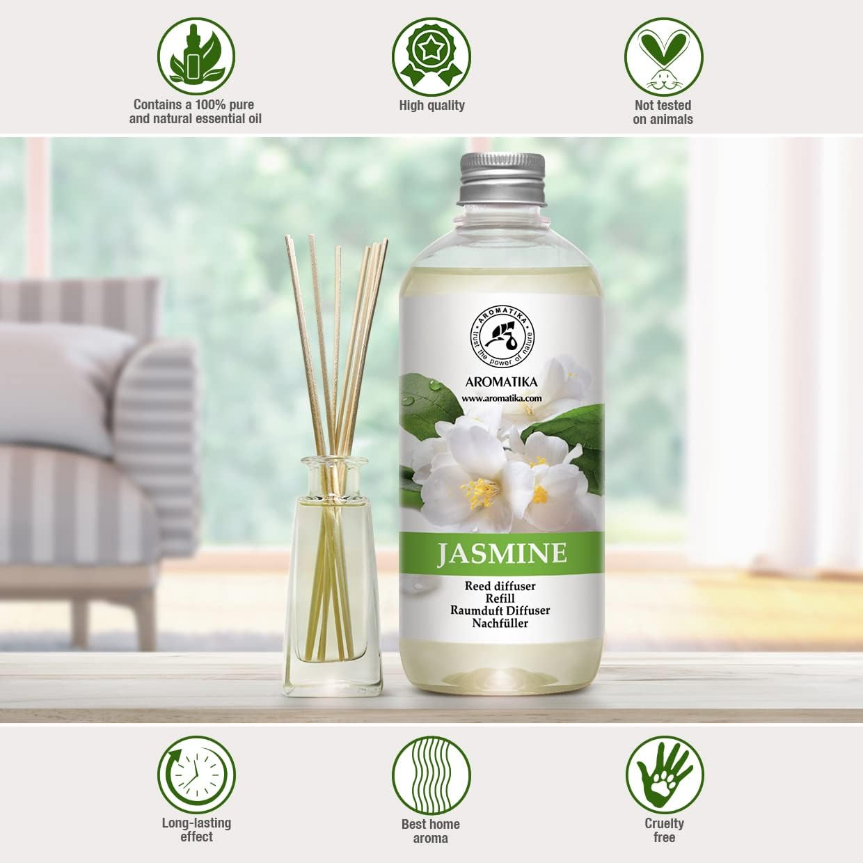 Jasmine Essential Oil Reed Diffuser Refill 2x500ml