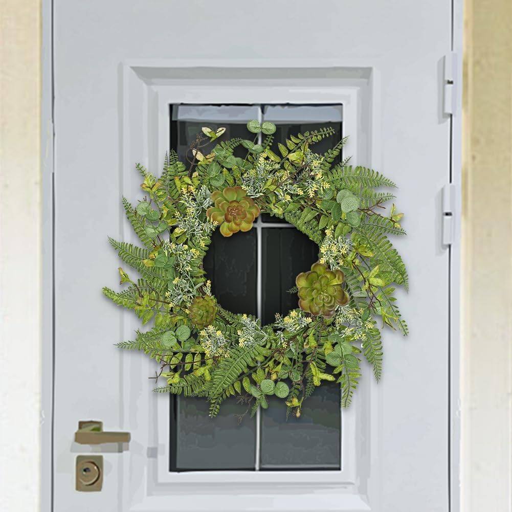 24 Inch Artificial Fern Wreath for Front Door