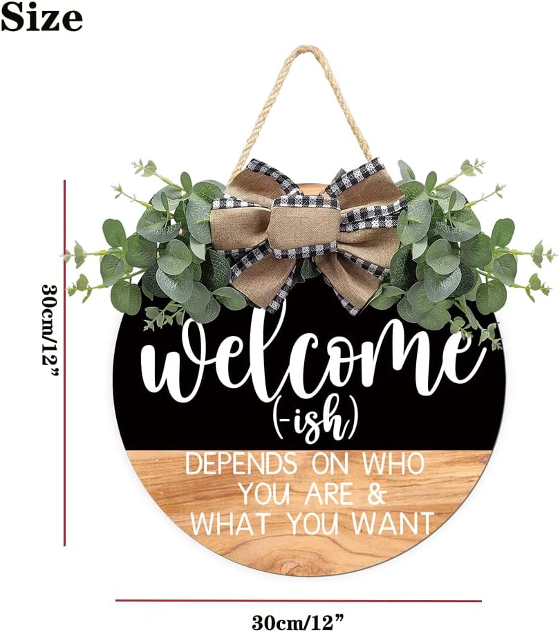 CHIJIRE Welcome Sign Front Door Decor Round Wreath 12 Inch