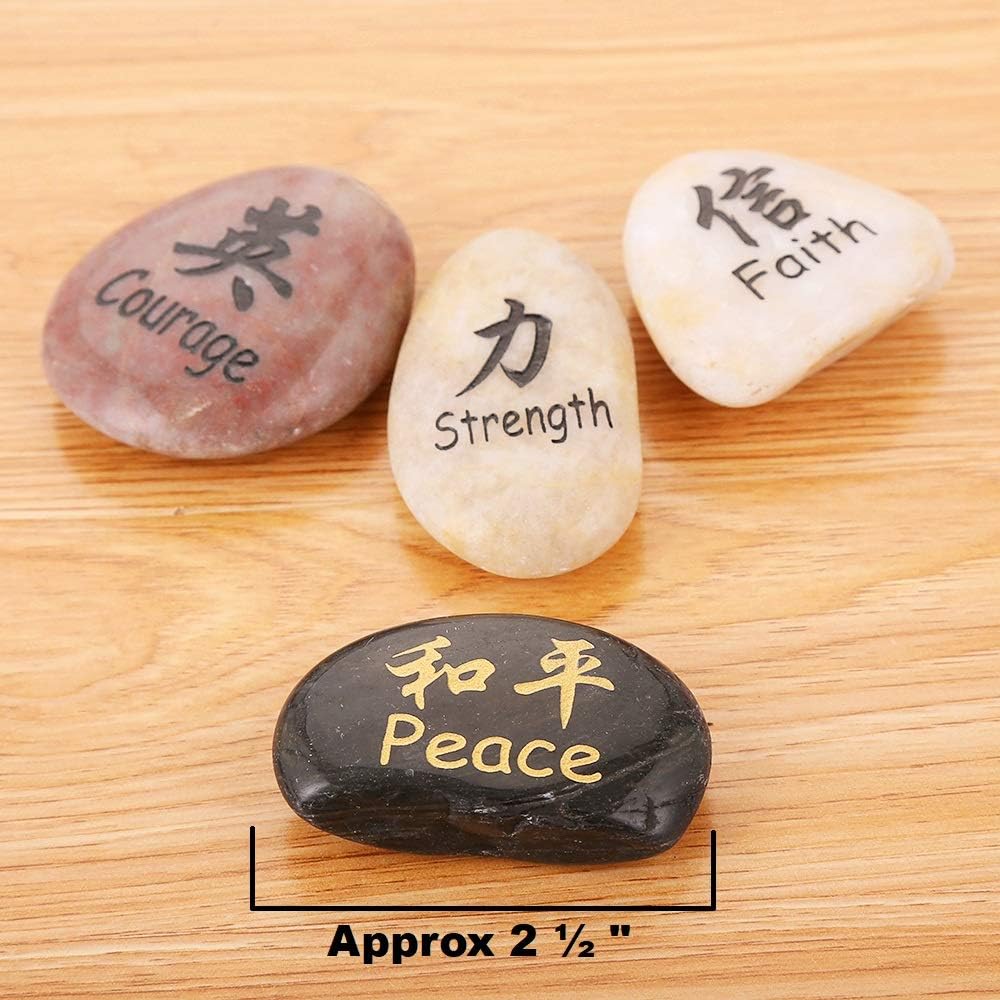 ROCKIMPACT 16PCS Kanji Engraved Stones for Feng Shui Zen Decor