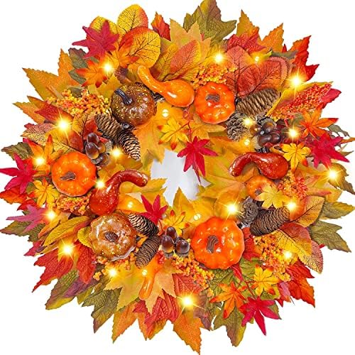 20 Inch Fall Wreath with 20 LED Lights