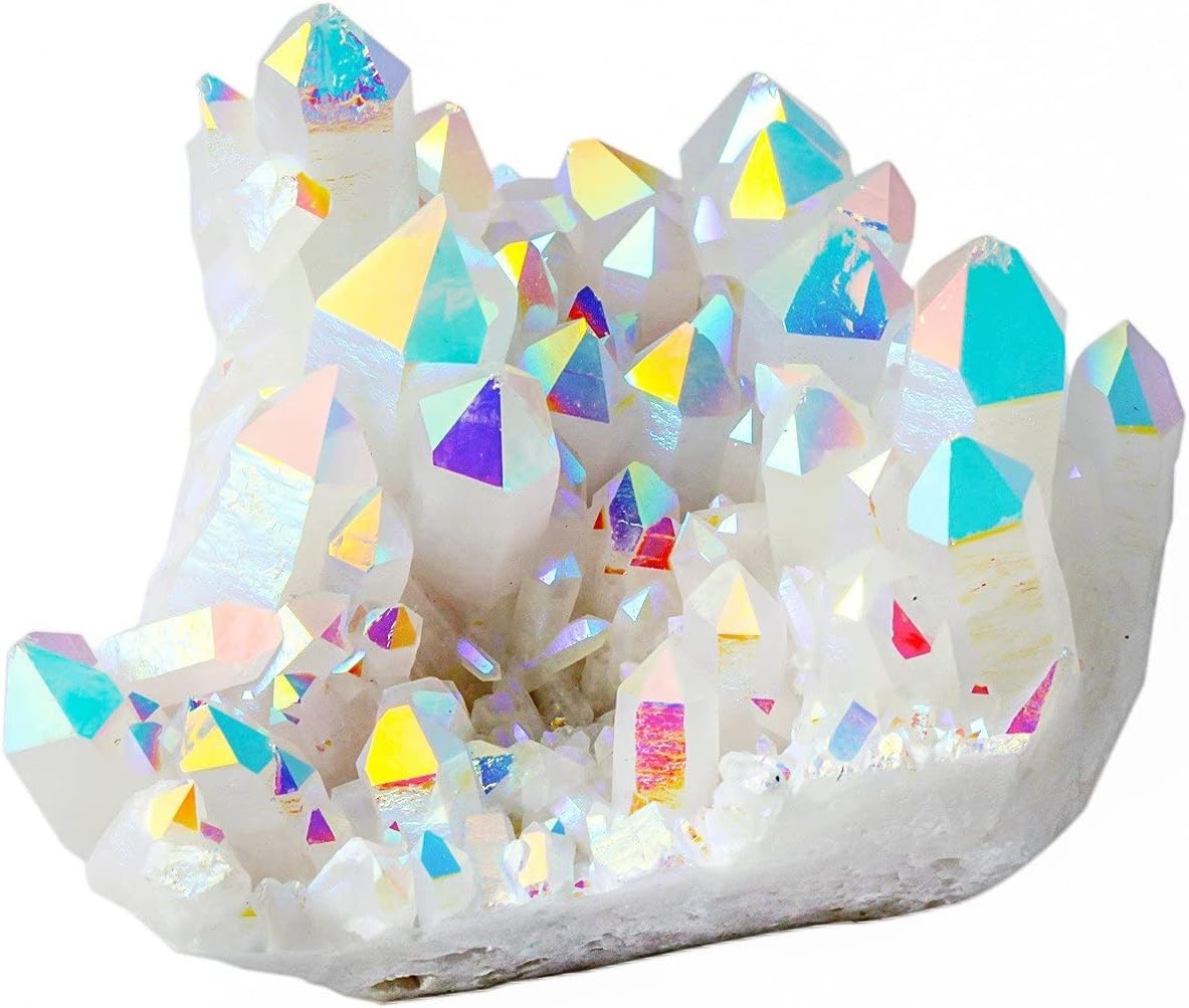 Rockcloud Titanium Coated Crystal AB Rough Stone Cluster Druzy Geode Figurine 2 Pcs