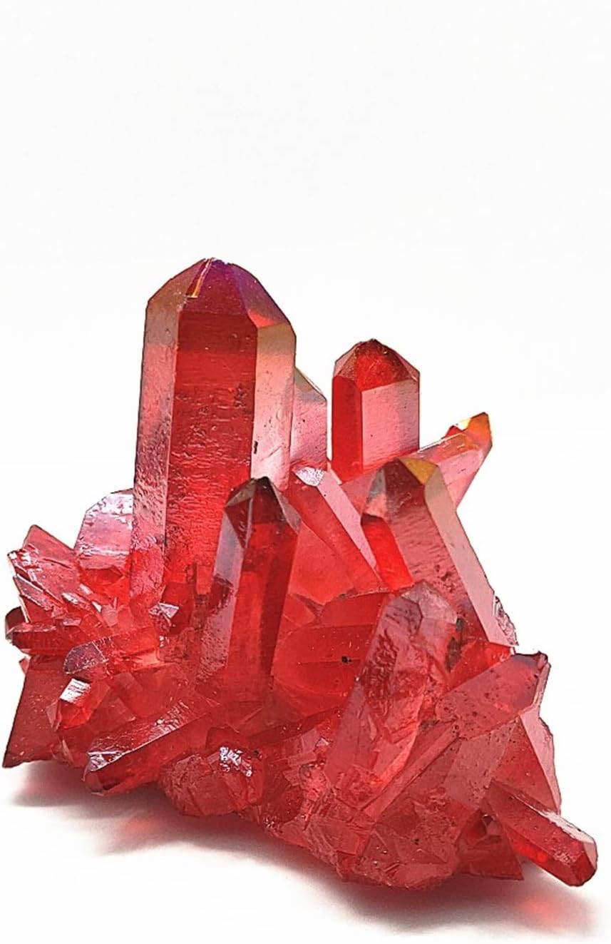 FLOAPA Natural Crystal Red Angel Aura Quartz Cluster with Titanium Coating Decoration Stone
