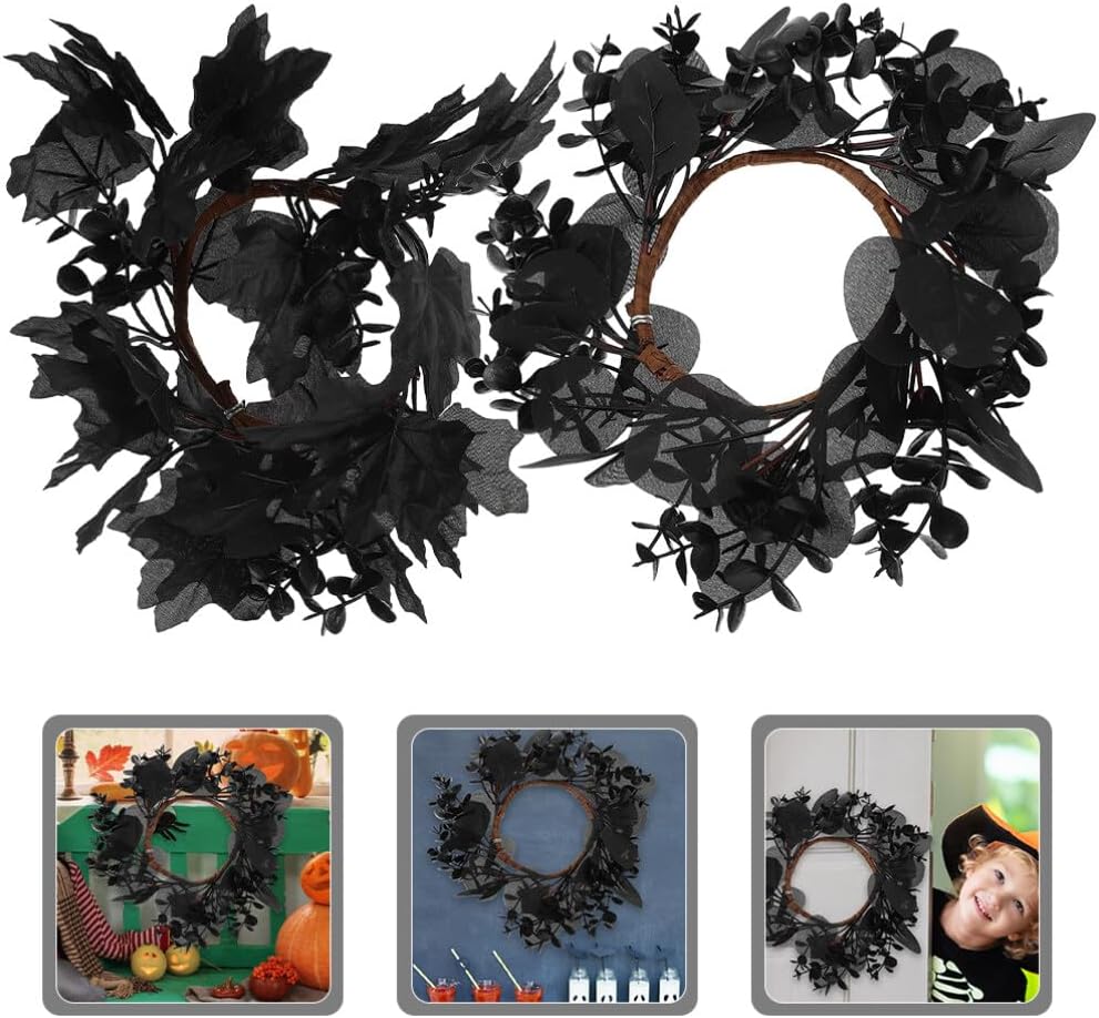 Yardwe Gothic Halloween Wreath 2pcs Black Twig Decor