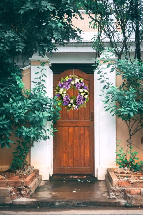 Purple Hydrangea Summer Wreath 18 Inch Grapevine Base for Front Door