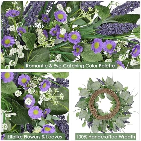 Lavender Wreath for Front Door 20 inch Artificial Farmhouse Decor