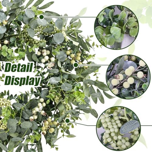 22 Inch Eucalyptus Wreath with Berries and Olive Leaves Artificial Decor