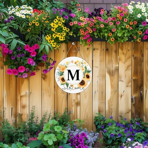 Sunflower Monogram Letter M Wreath Front Door Decor