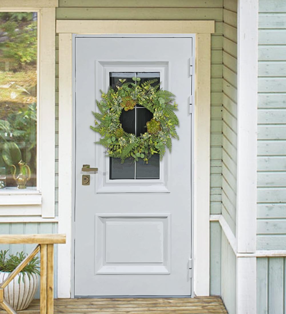 24 Inch Artificial Fern Wreath for Front Door