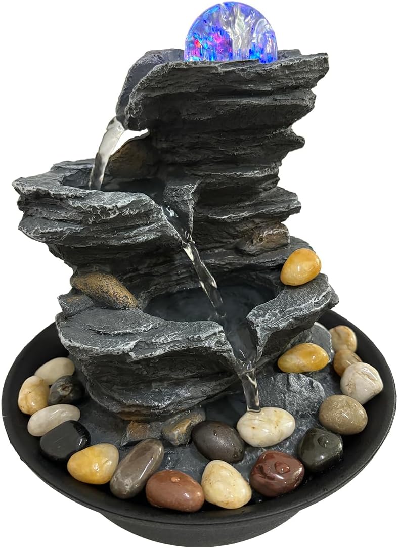 Rock Cascading Tabletop Water Fountain with LED Lights