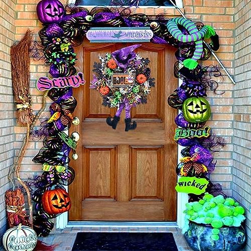 Vofuly 20 Inch Halloween Wreath with Witch Legs