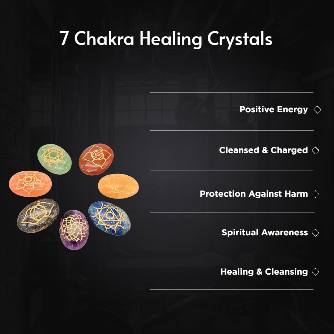 7 Chakra Healing Crystals Oval Stones Set - Reiki Crystal Engraved Symbols