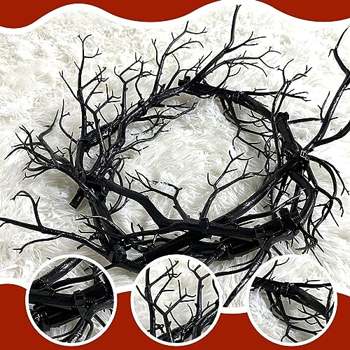 Glitter Black Branch Halloween Wreath with Red Lights