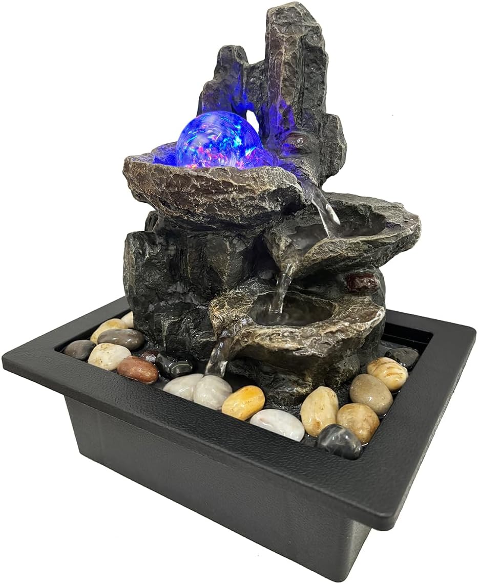 Indoor Rotating Waterfall Fountain with LED Lights and River Rocks