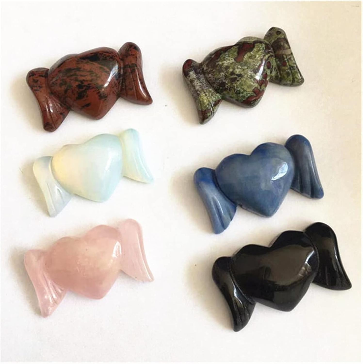 FIDEMM Natural Rose Crystal Heart with Wings Shape Stone Healing Decor