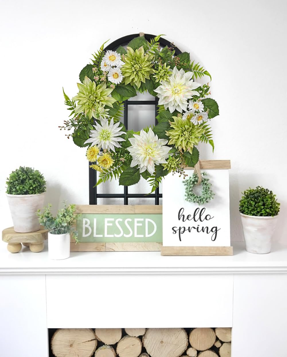 Briful 24 Inch Artificial Dahlia Flower Wreath