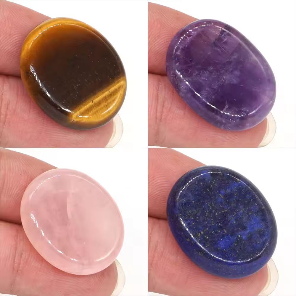 Approx 26x22mm Oval Natural Stone Palm Worry Stone
