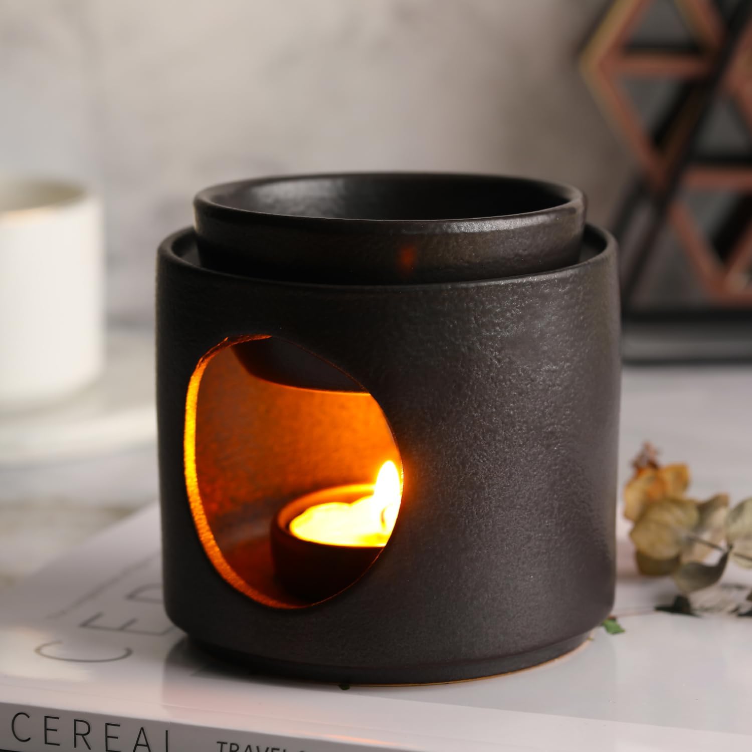 Zweipappel Wax Burner with Ceramic Bowl and Tealight Holder