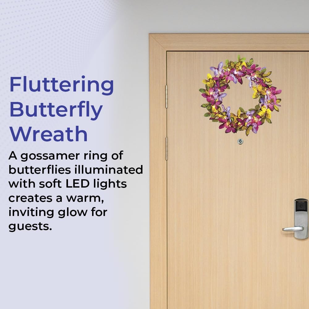 Pre-Lit Butterfly Wreath for Front Door 18 Inch