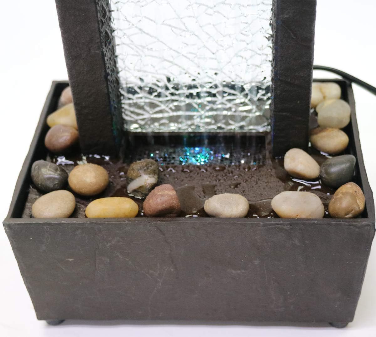 Natures Mark 10 Inch H Crackled Glass Water Fountain with LED Lights
