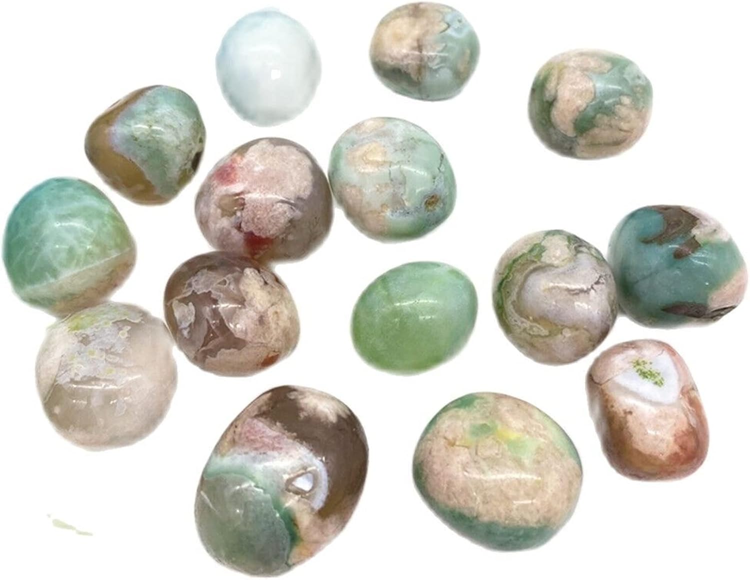 1pc Natural Green Sakura Agate Tumbled Stone Home Decor