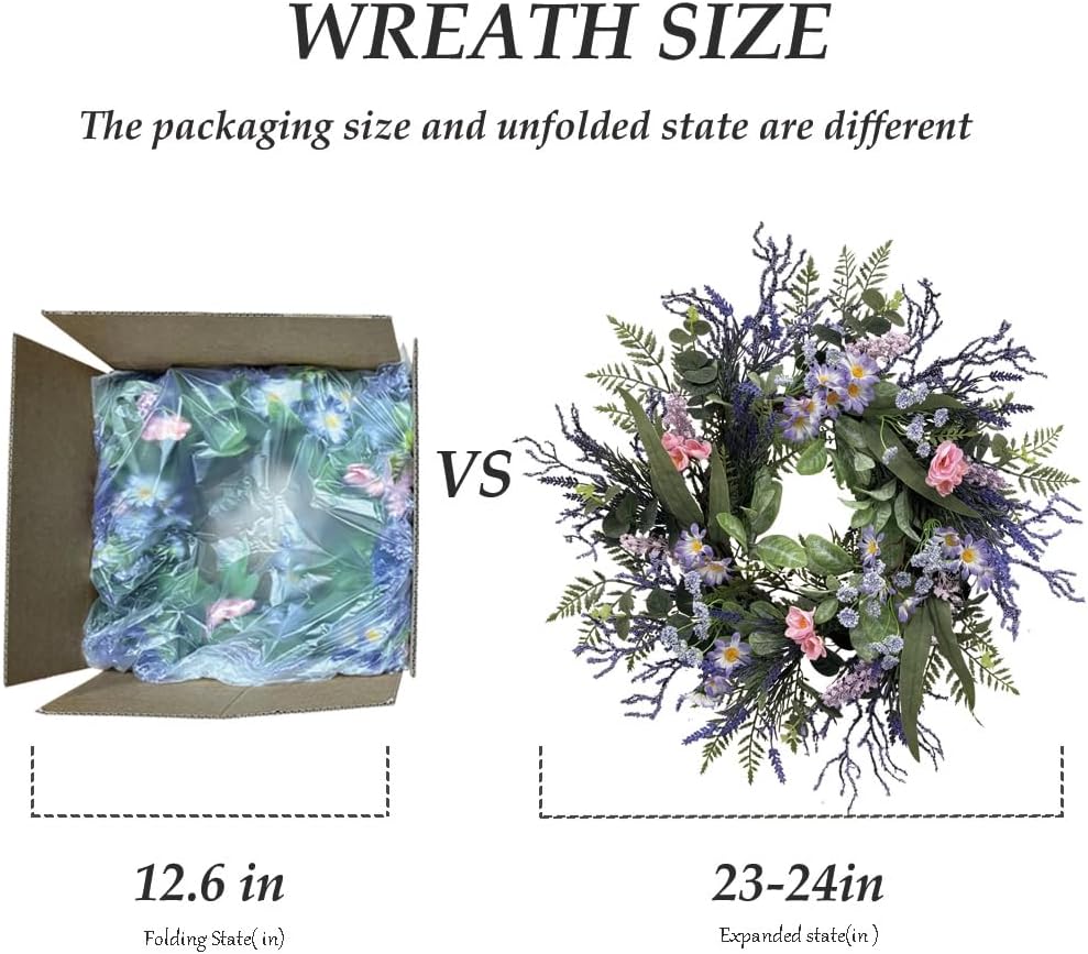 24 Inch Purple Spring Wreath for Front Door