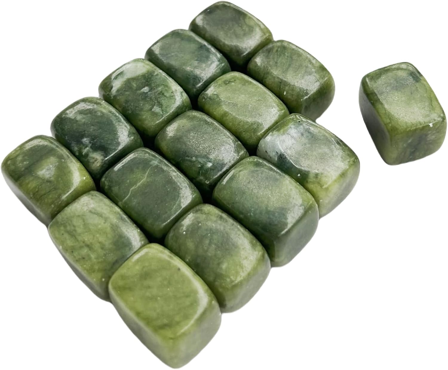 15Pcs Green Jade Tumbled Rule Block Healing Stones for Reiki Vase Filler and Chakra Balancing