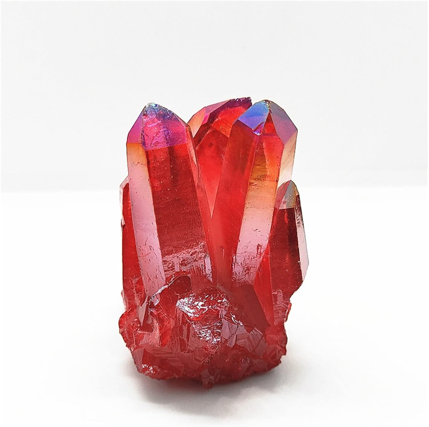FLOAPA Natural Crystal Red Angel Aura Quartz Cluster with Titanium Coating Decoration Stone