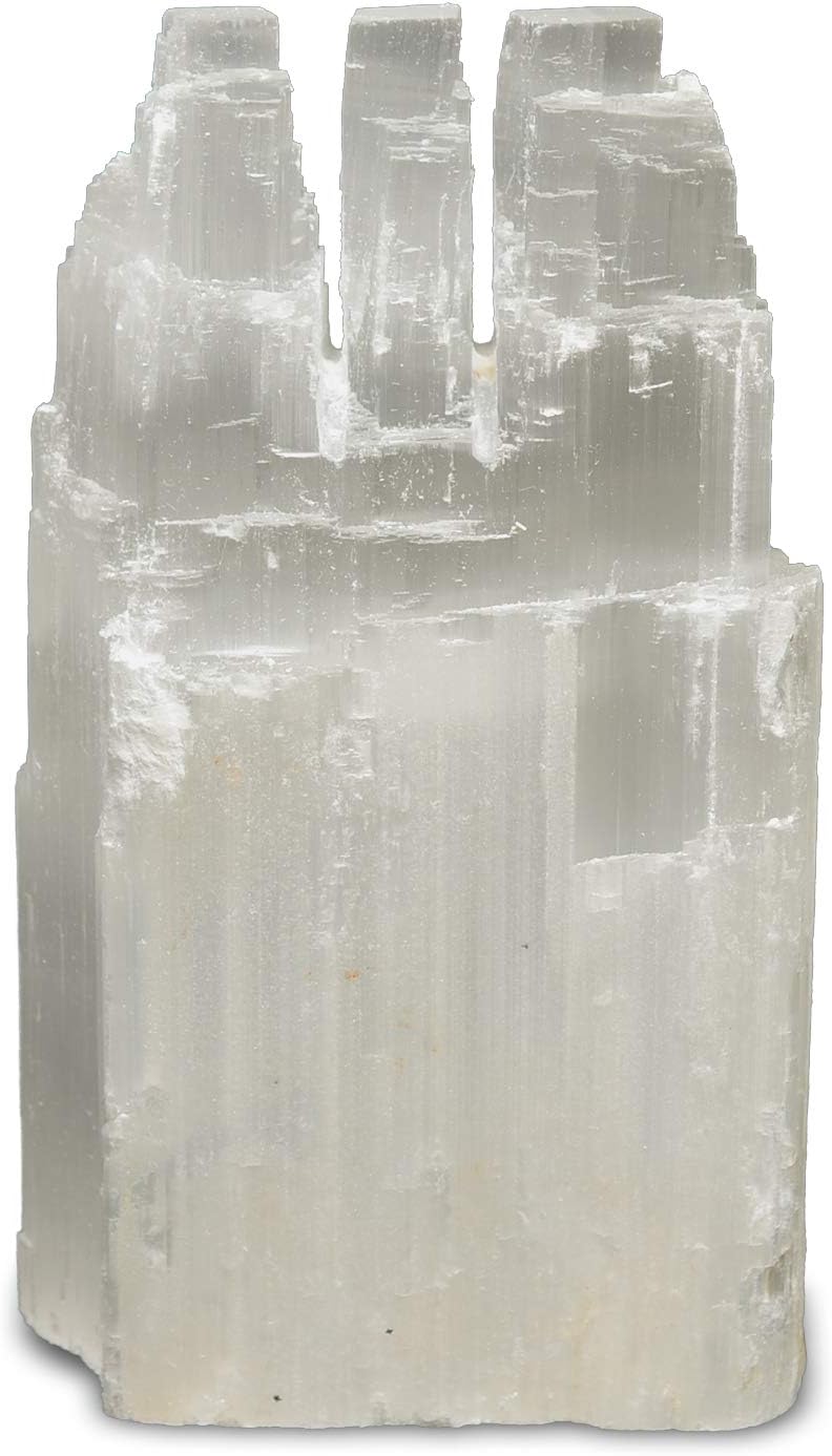1 Piece Natural White Selenite Triple Skyscraper Lamp - 8 Inch with Dimmer Switch and 15W Bulb