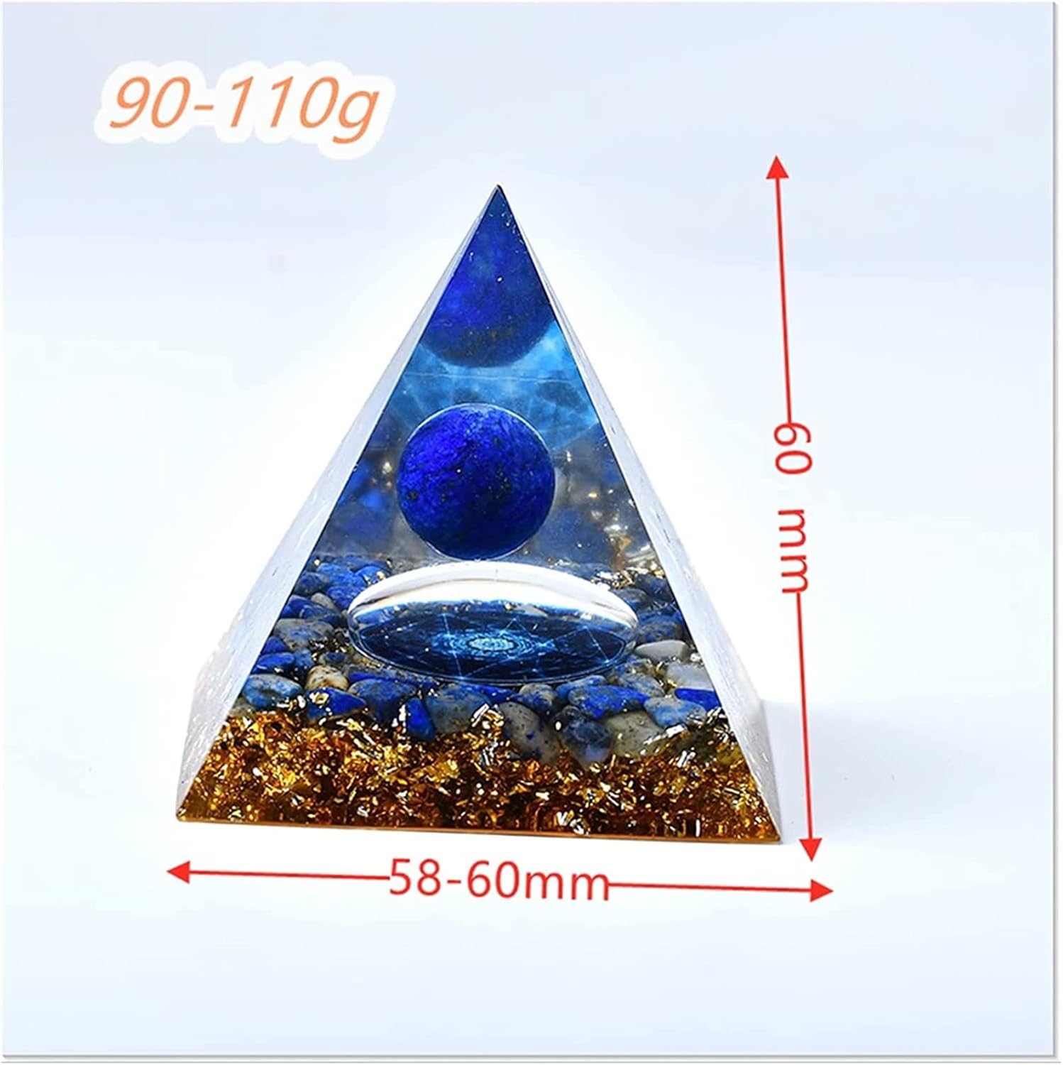 PEKMAR Natural Crystal Lazuli Eye Stone 60mm Pyramid for Reiki Decoration