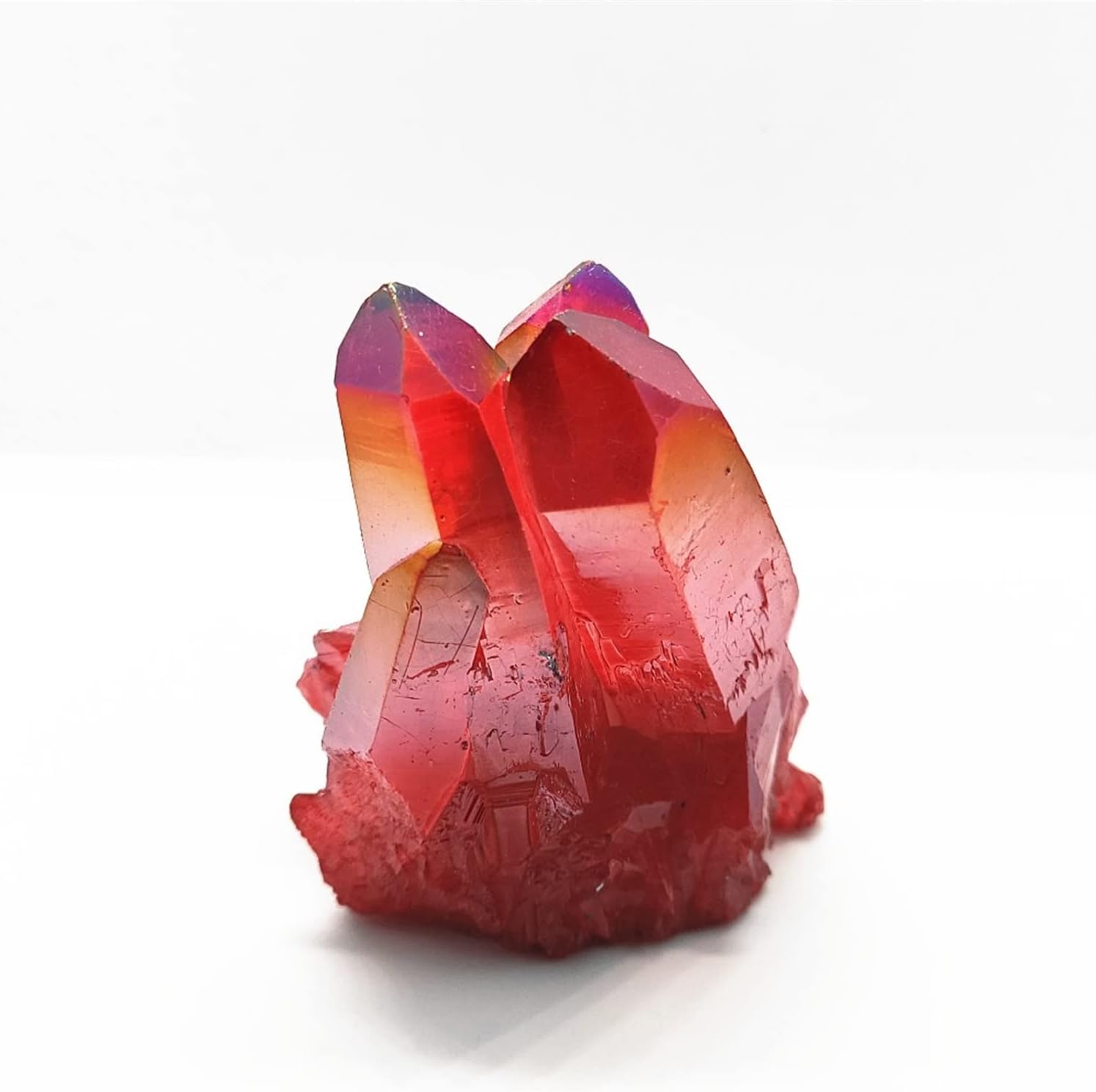 FLOAPA Natural Crystal Red Angel Aura Quartz Cluster with Titanium Coating Decoration Stone